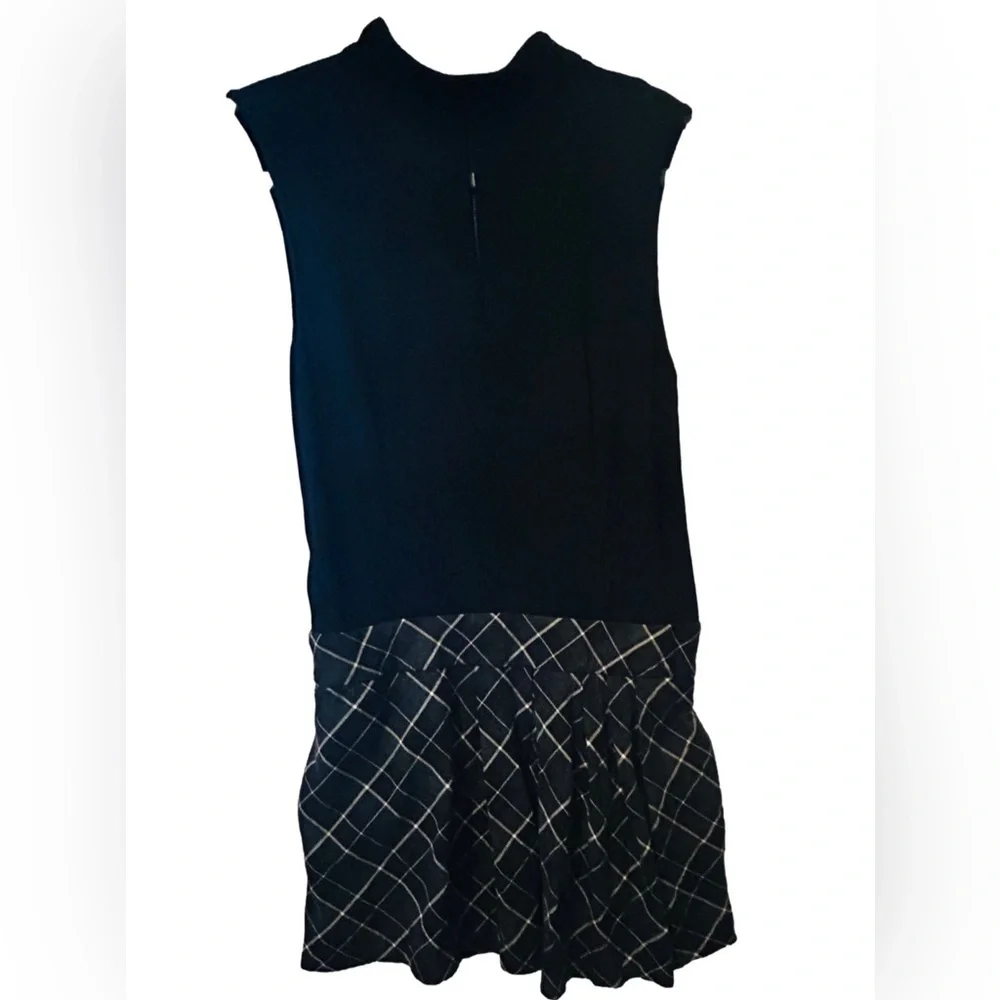 🍀 3 for $25 Rachel Zoe Black Mini Dress w/Pleated Plaid Skirt Size 4 Keyhole